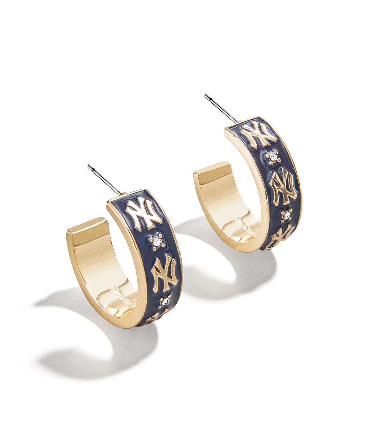 x BaubleBar New York Yankees Enamel Hoop Earrings - Gold, Navy