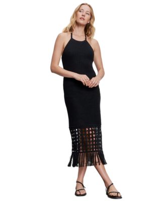 Women's Promenade Cotton Crochet Fringe-Hem Dress