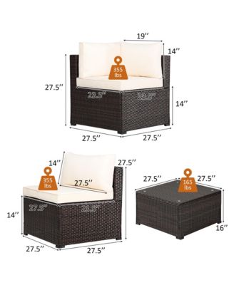 6PCS Rattan Patio Sectional Sofa Conversation Set Outdoor w/ Beige Cushions