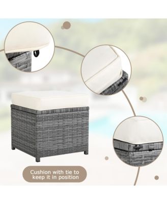 7PCS Rattan Patio Sectional Sofa Set Conversation Set w/ White Cushions