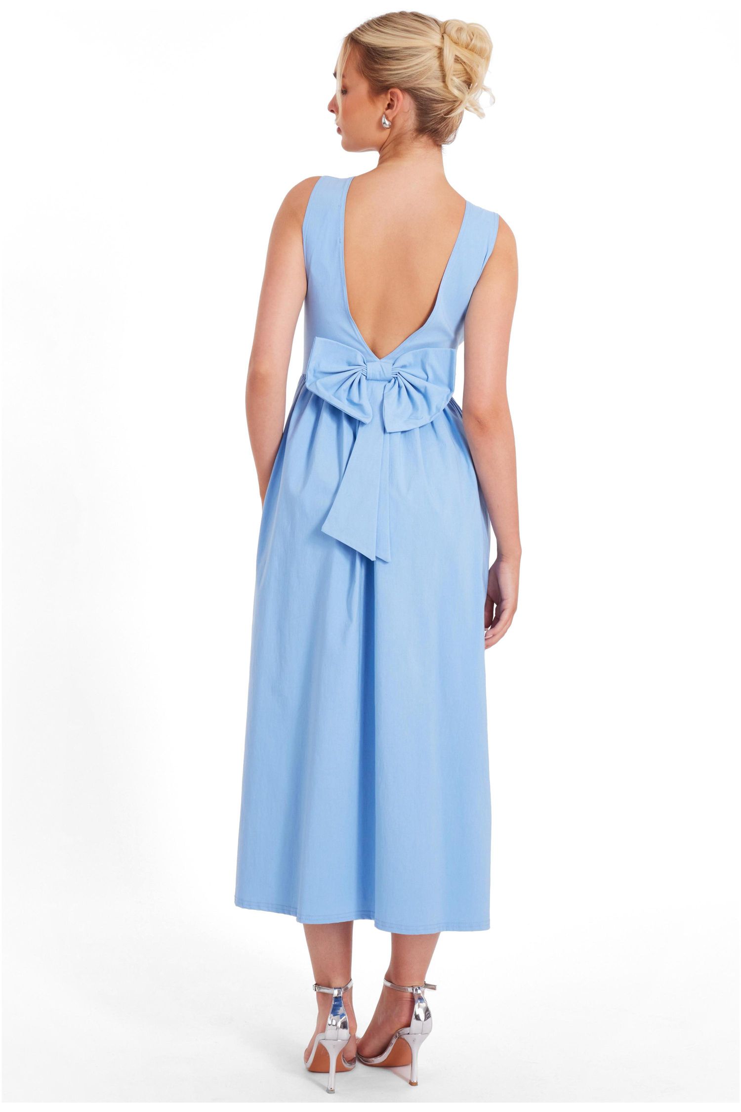 Women's Bengaline Square Neck Bow Midi Dress