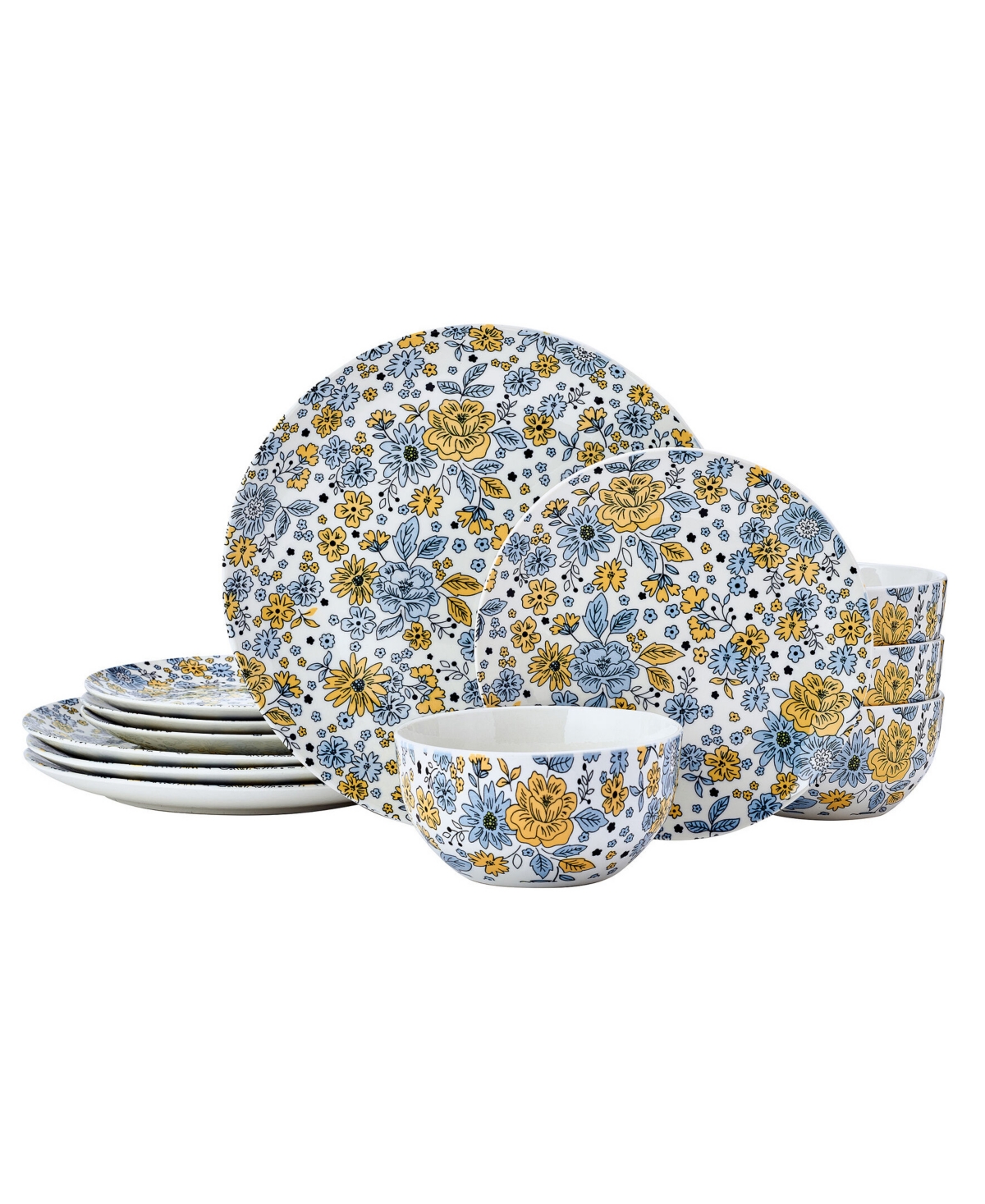Vibrant Garden 12-Pc. Dinnerware Set, Service for 4 - Blue