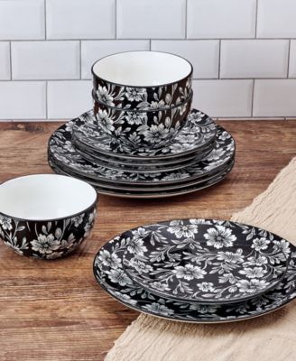 Midnight Blooms 12-Pc. Dinnerware Set, Service for 4