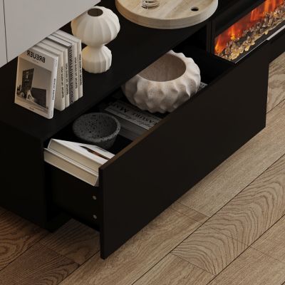 46 Inch black Crystal Electric Fireplace with Black TV Stand, 12 Color Flame, 5 Brightness Levels