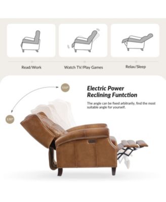 Silvia Button-tufted Genuine Leather Power Recliner with Solid Wood Legs