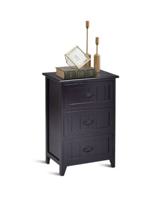 2 PCS 3 Drawers Nightstands End Table Storage Wood Side Bedside