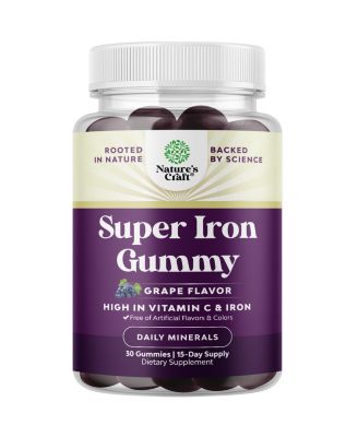 Super Iron Gummy, Chewable Iron Supplement for Women and Men with Vitamin C for Higher Absorption, Grape Flavor, 30ct