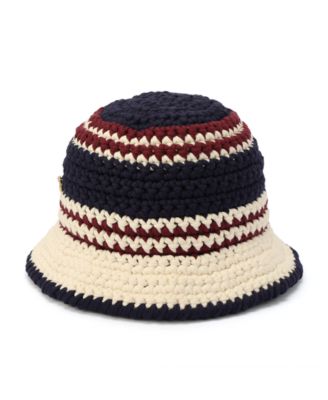 COACH Women’s Navy Multi Stripe Crocheted Cotton Blend Bucket Hat - XS/S PO MAR 2026 Booked DP 50% COACH Stripe Crochet Bucket Hat  main image 4