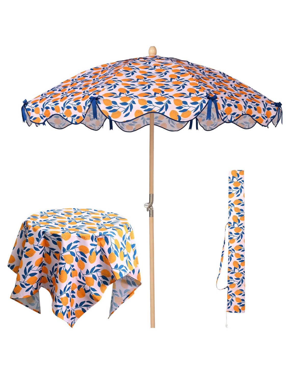 Our Beach Umbrella for 6ft Beech Wood Pole w/ Tablecloth Printed Lemon Tree for Outdoor Garden Summer Event Planning Small Patio Balcony - Na