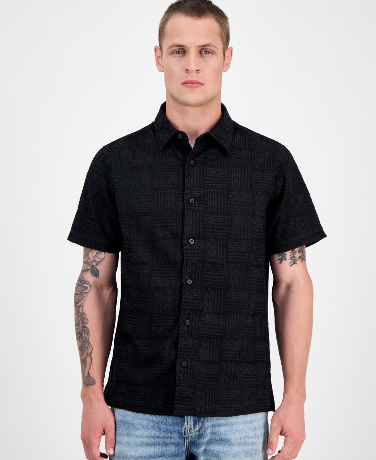 Men's Idris Embroidered Patterned Shirt - Jet Black