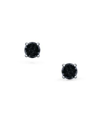 Geometric Cubic Zirconia Round Solitaire Black Invisible Cut Stud Earrings .925 Sterling Silver