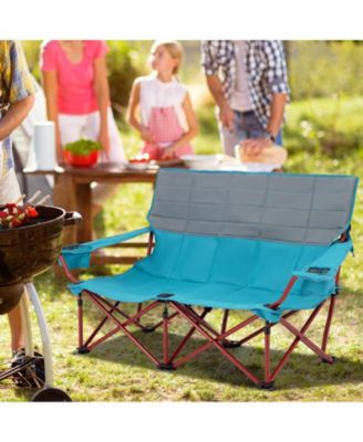 Oversized Camping Chair Folding Loveseat Camping Couch with Cup Holders & Thick Padding