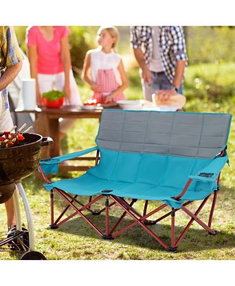 Oversized Camping Chair Folding Loveseat Camping Couch with Cup Holders & Thick Padding
