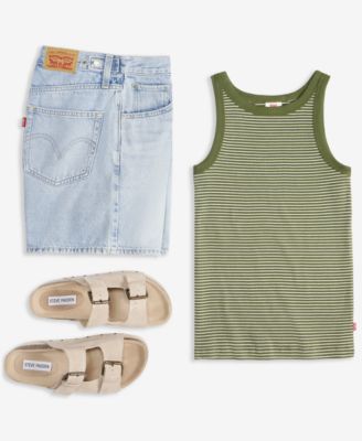 LEVI'S LEVIS WOMENS ESSENTIAL RACER TANK CINCH WAIST DENIM SHORTS 