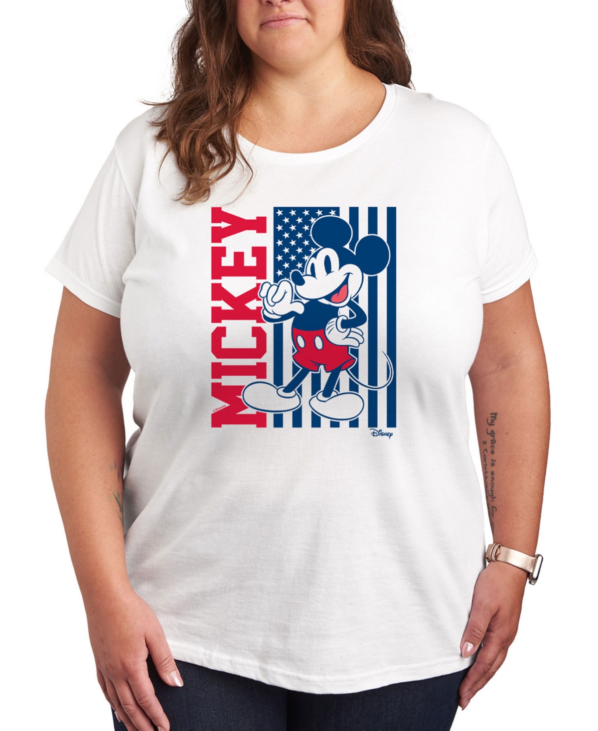 Plus Size Disney Mickey American Flag Graphic T-Shirt - White