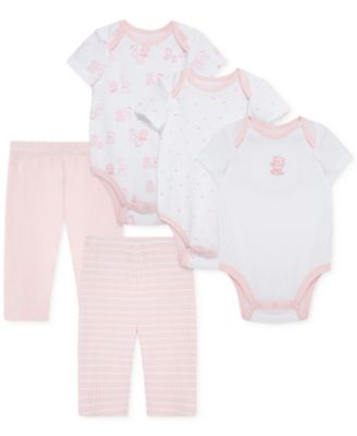 Little Me - Baby Girls Cotton Bears Bodysuits & Pants, 5 Piece Set