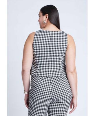 Women's Plus Size Gingham Square Neck Vest