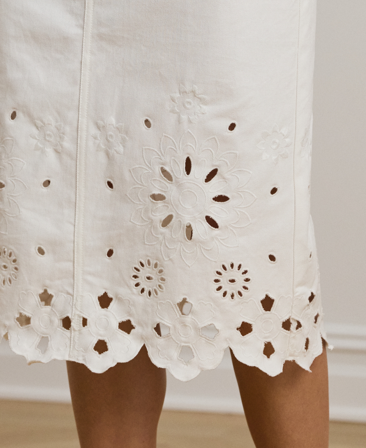 RALPH LAUREN PETITE EYELET DENIM MIDI SKIRT 