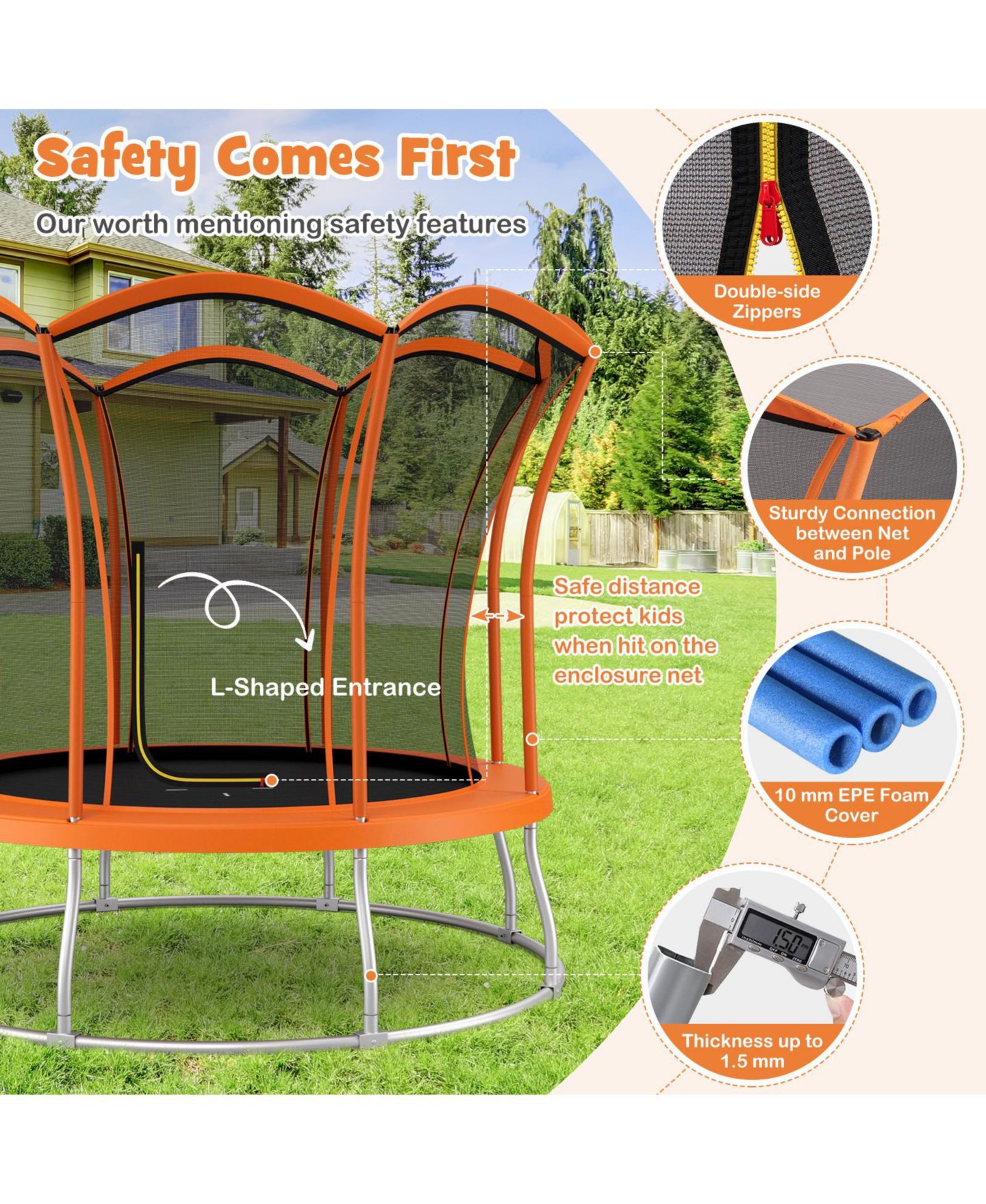 Детская игрушка Mecale Flower Shape Trampoline with 74" High Enclosure Net, от 3 лет, цвет: Оранжевый — фото 5