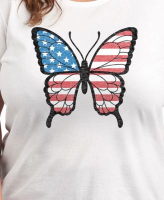Plus Size Americana Butterfly Graphic Crew Neck T-Shirt