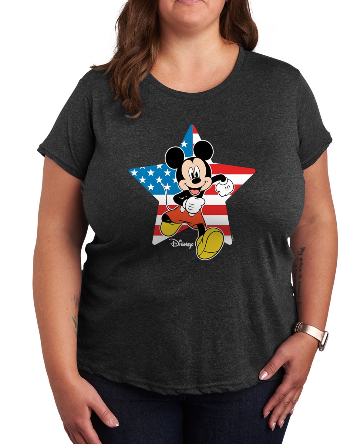 Hybrid Apparel Plus Size Disney Mickey Usa Flag Star Graphic Crew Neck T-shirt In Black