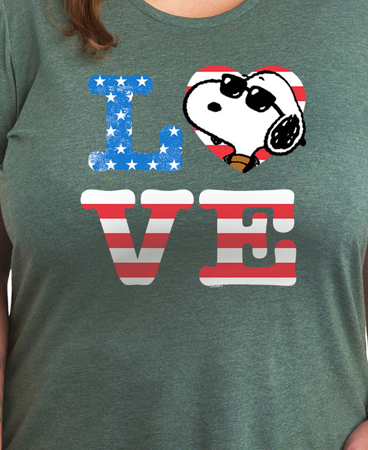 Hybrid Apparel Plus Size Peanuts Snoopy Love Americana Graphic Crew Neck T-shirt