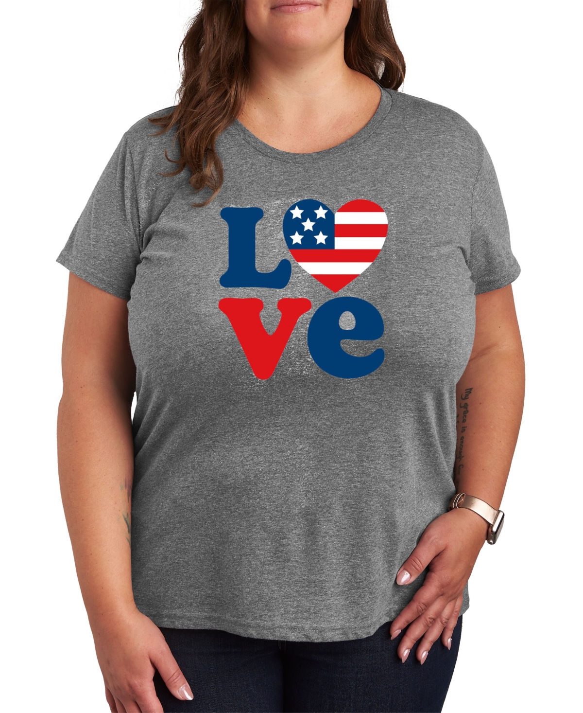 Hybrid Apparel Plus Size Americana Heart Love Flag Graphic Crew Neck T-shirt