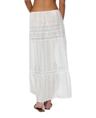 Women's Embroidered Cotton Lace Slitted Maxi Skirt