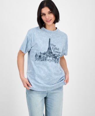 Rebellious One - Juniors' Eiffel Tower Mineral Wash Boyfriend T-Shirt