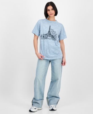 Juniors' Eiffel Tower Mineral Wash Boyfriend T-Shirt	