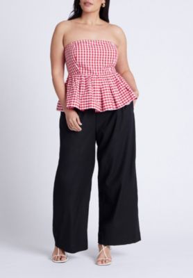 Women's Plus Size Gingham Peplum Top