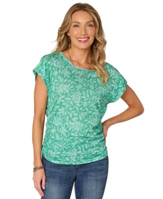 Democracy - Petite Printed Side-Shirred Rolled-Cuff Top