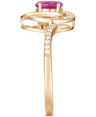 Emerald (3/8 ct. t.w.) & Diamond (1/6 ct. t.w.) Oval Swirl Ring in 14k Gold (Also in Ruby & Sapphire)