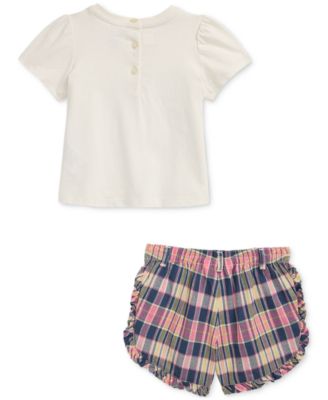 Baby Girls Polo Bear Tee & Madras Shorts Set