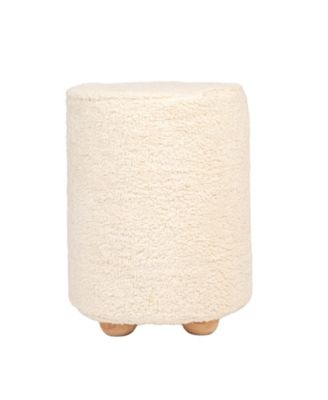 CREATIVE CO-OP 16" Cotton Sherpa with Pine Wood Upholstered Round Pouf