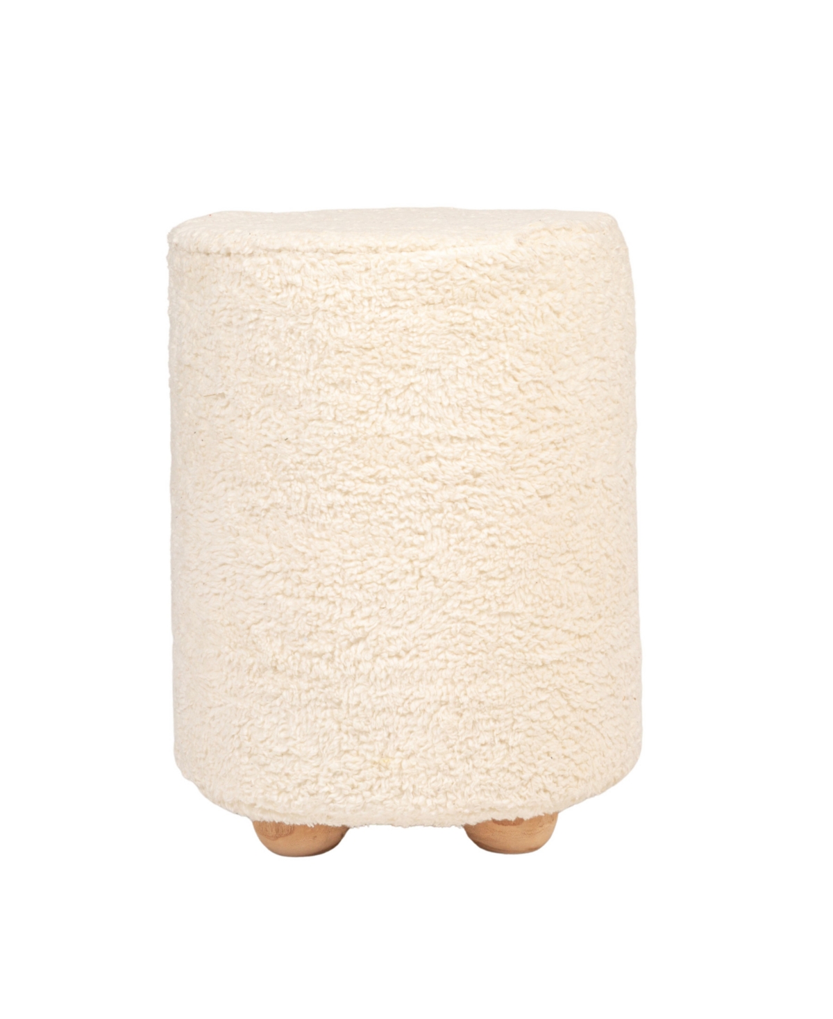 Creative Co-op 16" Cotton Sherpa With Pine Wood Upholstered Round Pouf