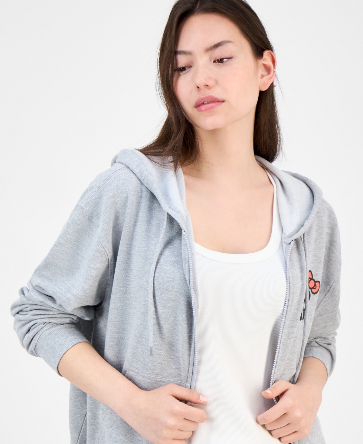 Love Tribe Juniors' Hello Kitty Full-zip Hoodie In Gray