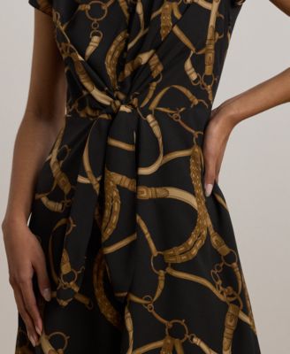 Petite Belting-Print Crepe Tie-Front Dress