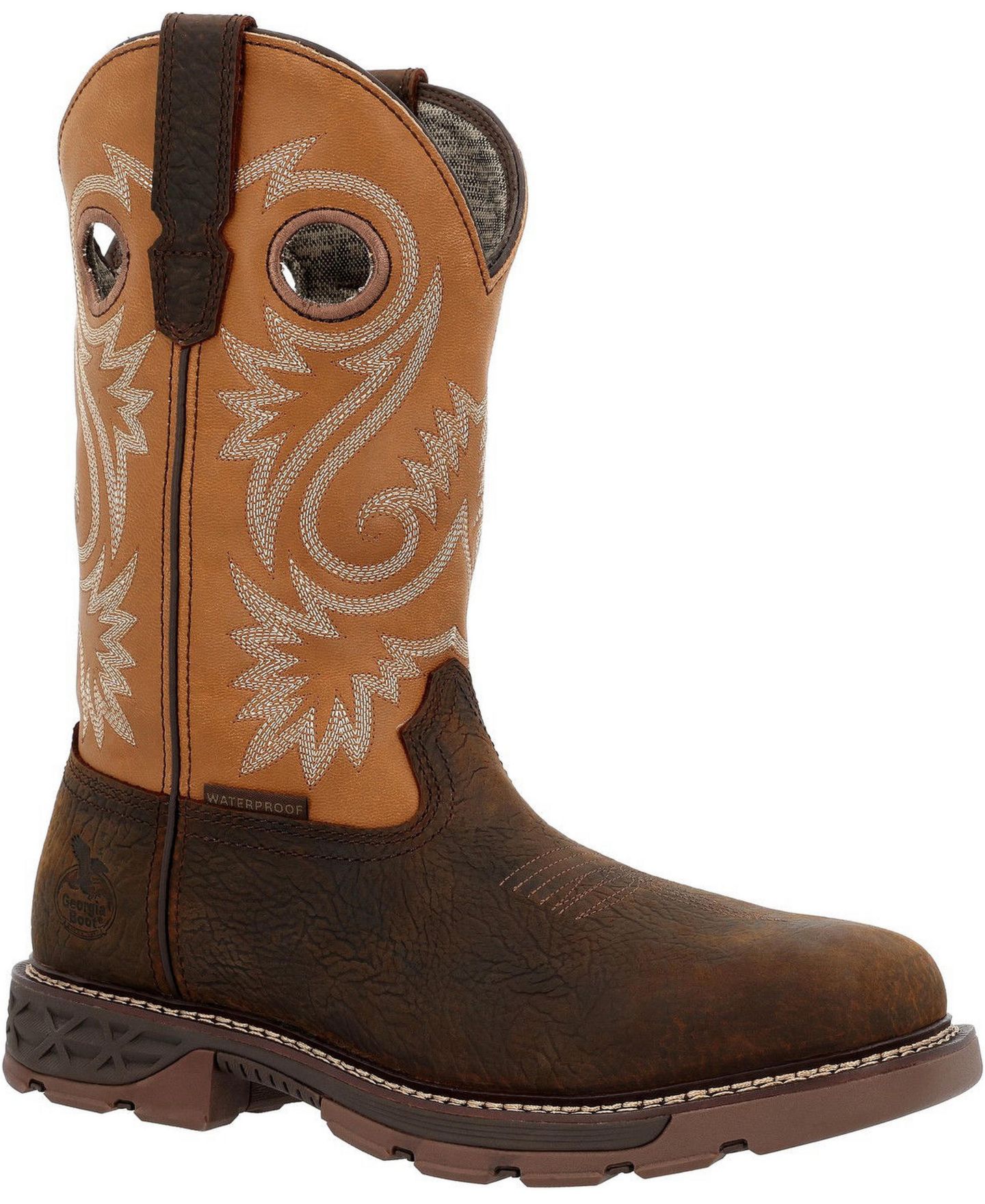 Мужские ботинки GEORGIA BOOT Carbo-Tec FLX 11" Waterproof Pull On Work, цвет: Коричневый / Оранжевый — фото 1