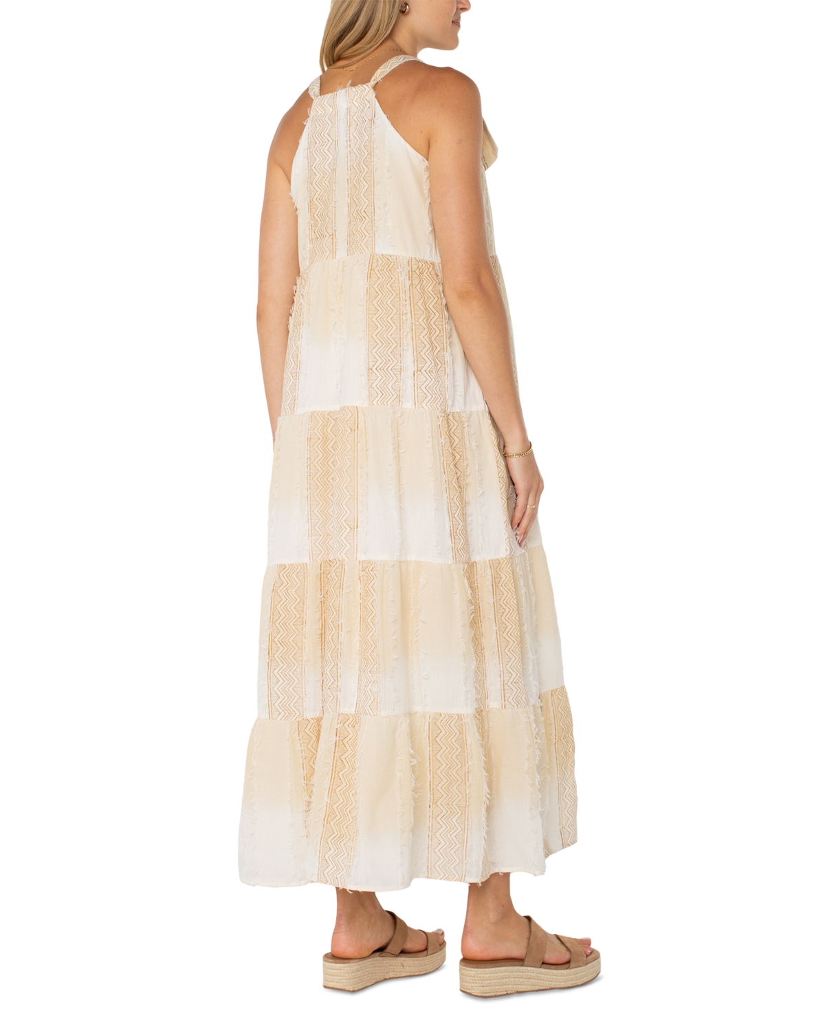 Liverpool Los Angeles Tie Strap Tiered Dress In Neutral