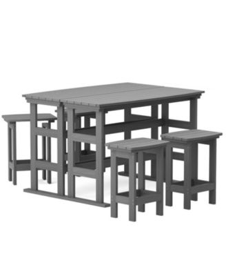 6-Piece HDPE Plastic Outdoor Patio Rectangle Bar Height Bistro Dining Set in Gray