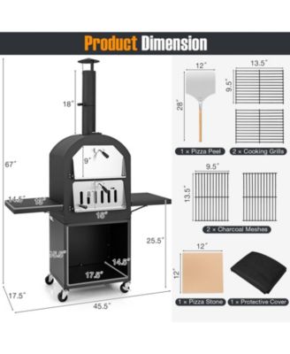 Outdoor Pizza Oven with Protective Cover and Grill Racks and Built-in Thermometer