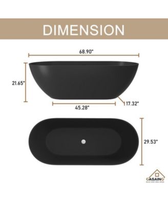 69" x 30" Solid Surface Stone Freestanding Soaking Bathtub