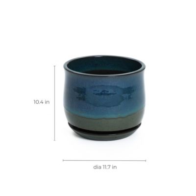 Blue and Green Ombre Round Decorative Ceramic Planter Pot