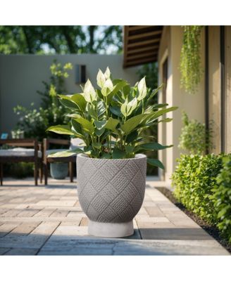 Gray Glen Pattern 16.7-Inch Tall MgO Urn Planter, Indoor and Outdoor