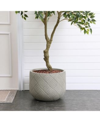 Misty Gray Glen Pattern 13.6-Inch Tall MgO Round Planter, Indoor and Outdoor