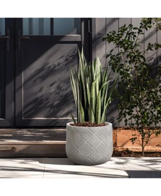 Misty Gray Glen Pattern 11.8-Inch Tall MgO Round Planter, Indoor and Outdoor