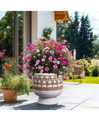 Boho White with Brown Accents 11-Inch Round MgO Planter