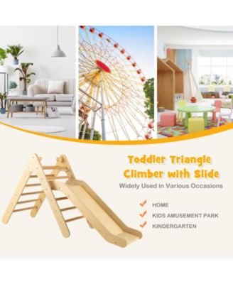 2-in-1 Wooden Triangle Climber Set with Gradient Adjustable Slide