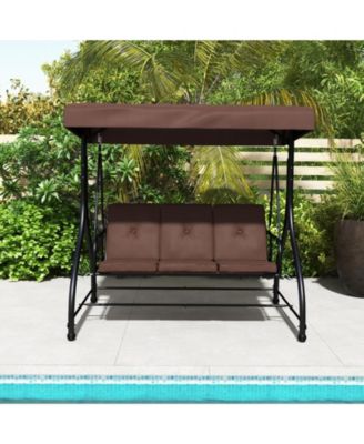 3 Seat Outdoor Porch Swing with Adjustable Canopy